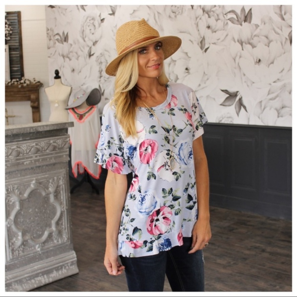 ❤️LAST ONE! Blue Floral Ruffle Tunic - Picture 3 of 5